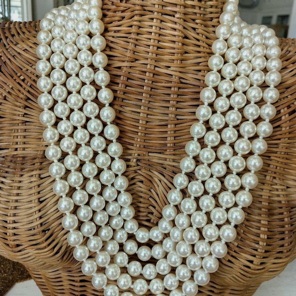 Faux pearl multi-strand necklace, ivory color, 5 strands great shape